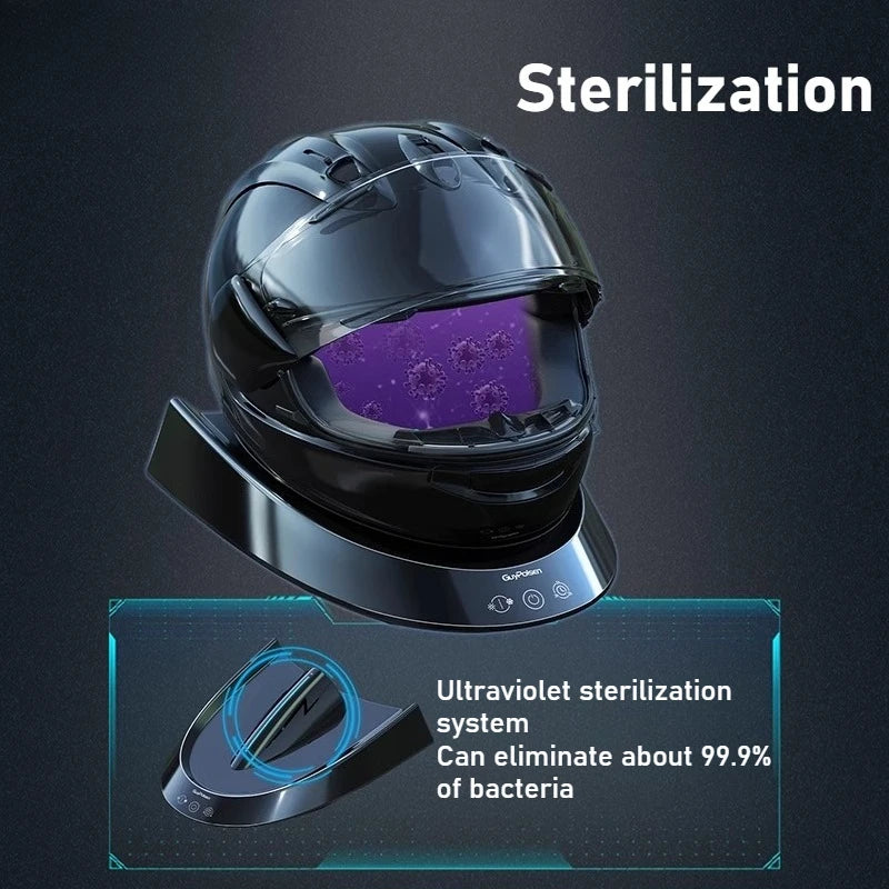 Smart Motorcycle Helmet Dryer Features Sterilization  Dust Removal Functions Temperature Control, and Ambient Lighting