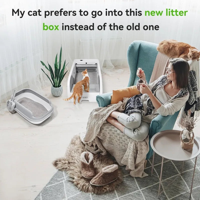 Upgraded Automatic Cat Litter Box Self Cleaning Open Design with Cats Taking to It Immediately, Anti Pinch and Odorless with app