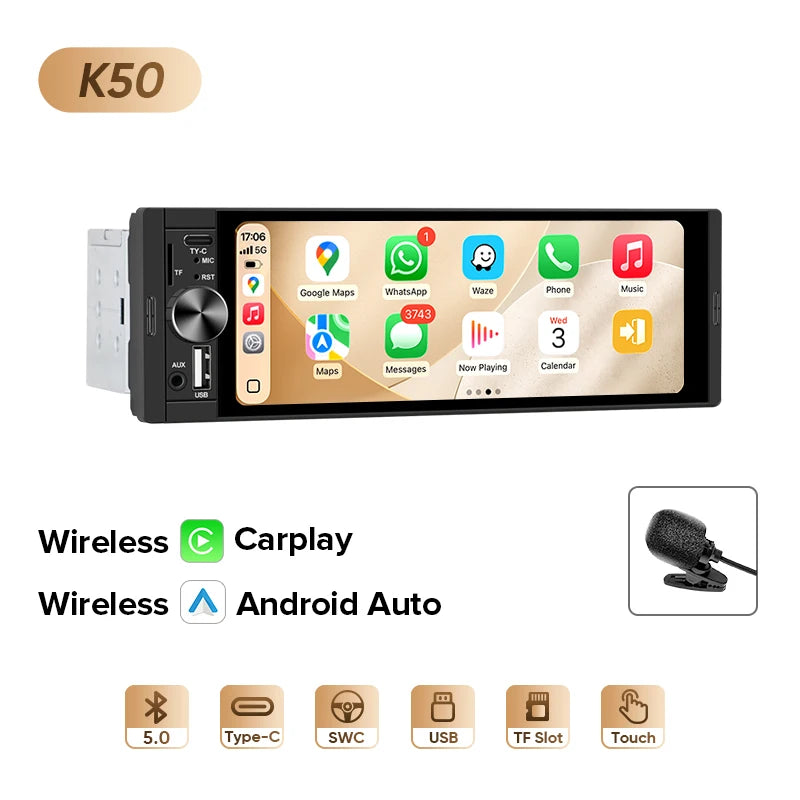 AINAVI K40 K50 Universal Car Radio 1 Din Carplay Wireless Android Auto Car Multimedia MP5 HD IPS Touch Screen USB TYPE-C BT 5.0