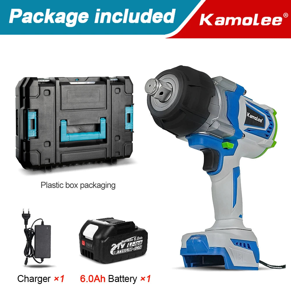 Kamolee Clé à chocs électrique sans balais 4100NM 3/4 pouce, sans fil, couple élevé, outil électrique portatif, compatible avec les batteries 18V 21V