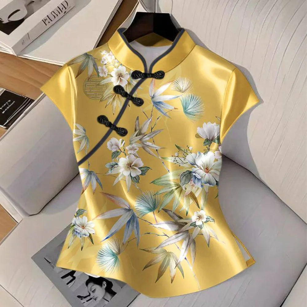 Qipao Shirts for Women Clothing Hanfu Tshirt Harajuku Ethnic Style Summer Streetwear Y2k Top Vintage T-Shirts Women Clothes
