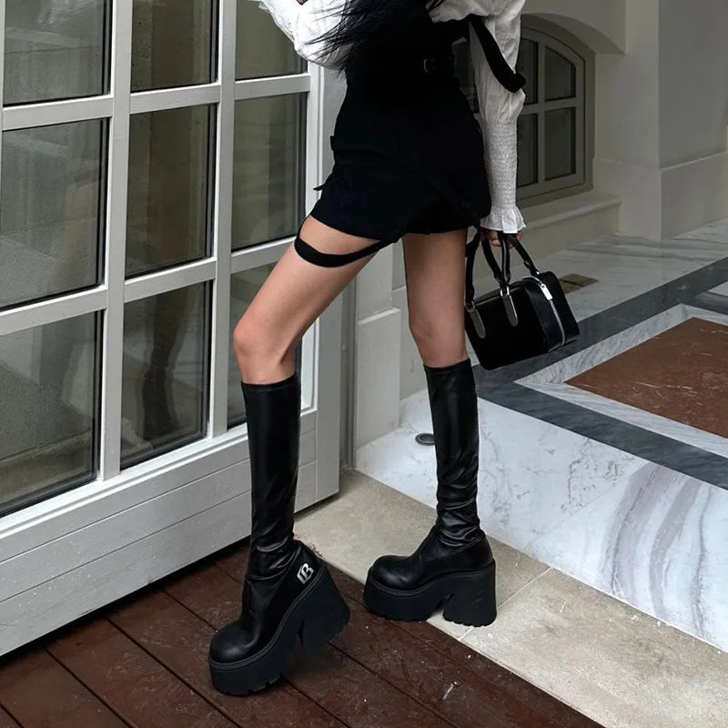 Women Black High-heeled Boots 2026 Winter Premium Sensual Thigh-high Boots Comfortable Vintage Shoes Botas Altas Platform Mujer