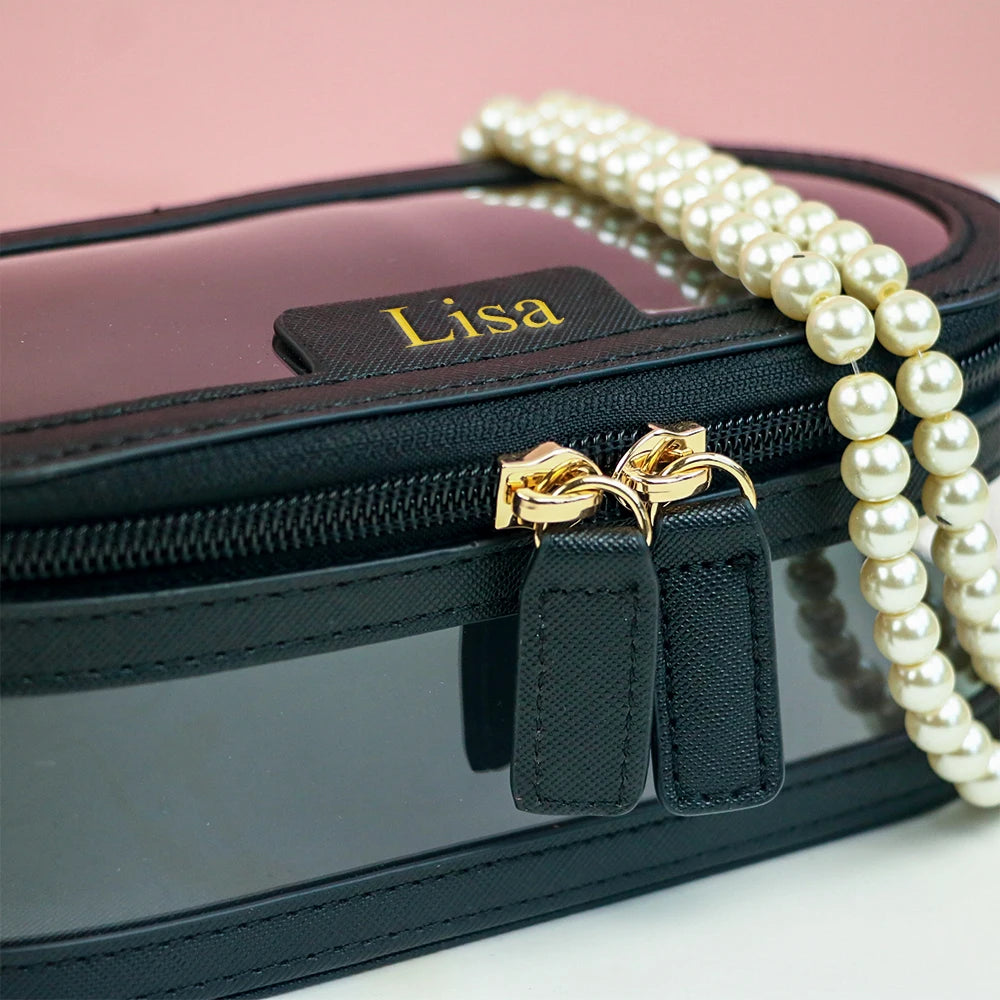 Customized Name Multi-Color PU Leather PVC Makeup and Washroom Bag with Large Storage Capacity and Waterproof Makeup Bag