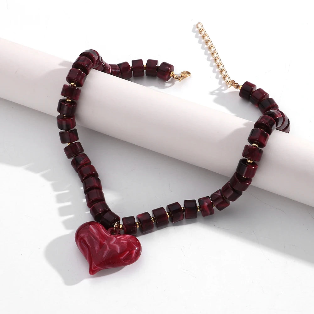 Trendy Acrylic Colorful Beads Heart Pendant Choker Necklaces Fashion Geometric Beads Collar Necklace Jewelry Gifts