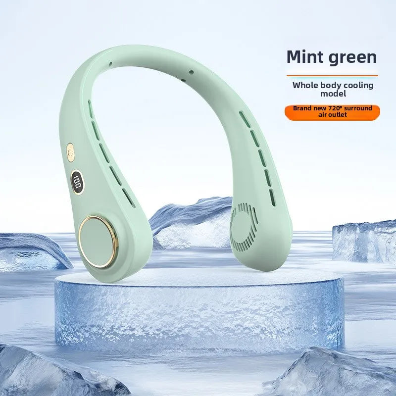 Wearable Neck Cooling Fan USB Rechargeable Hands Free Portable Hanging Personal Air Cooler Indoor Outdoor Daily Skincare Use