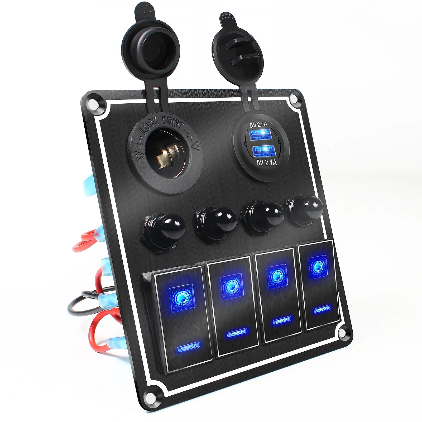Durable metal 2-8Gang rocker switch panel with LED light, waterproof and overload protection for car card, vehicle and vessel