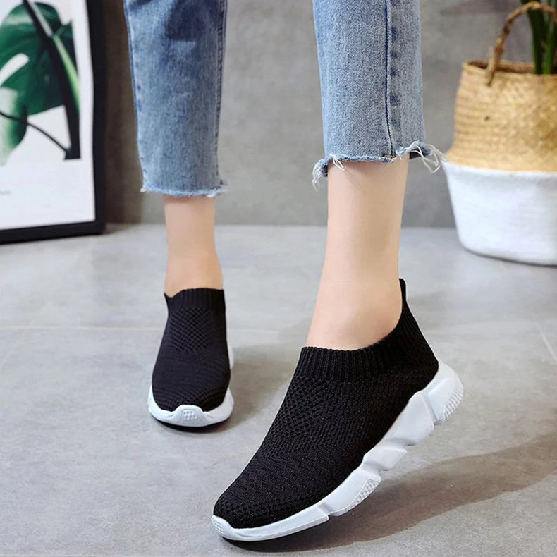 Sneakers Women Shoes Knitting Sock Sneakers Women Slip On Laides Walking Shoes for Woman Loafers Flats Tenis Famela Plus Size