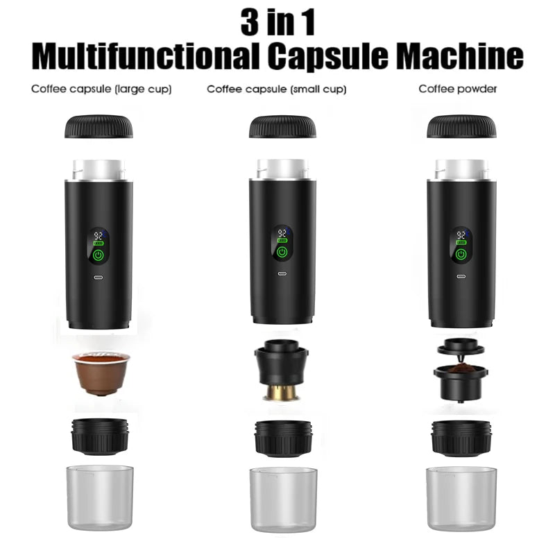 Machine à Café Portable, Machine à Expresso 3-en-1 pour Voyage, 20 bars Mini Cafetière Compatible avec le Café Moulu et les Capsules