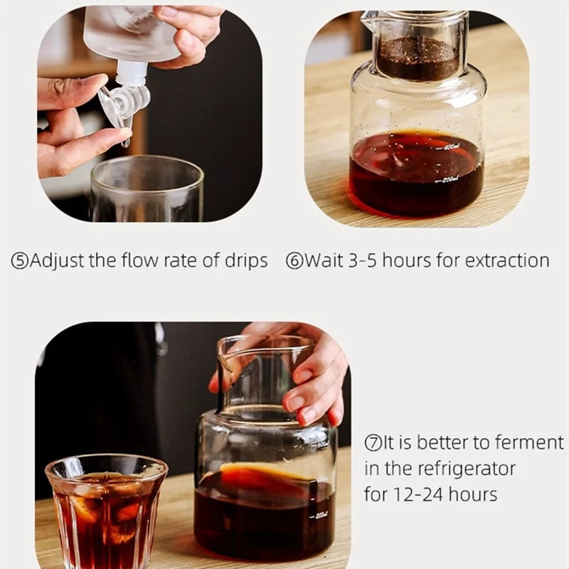 Cold Brew Coffee Maker Pot Set Glass Drip Filter Ice Drop Coffee Maker Specialized Barista Accessories with 100pcs Filter Paper