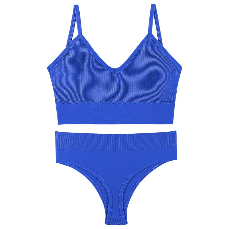 Women’s Ribbed V Neck Bra and Panty Set Seamless Comfortable 2 Piece 2026