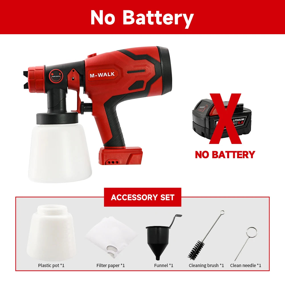 Professional Electric Spray Gun Household Rechargeable Cordless Automotive Paint Guns Power Tools For M 18V Battery Pin