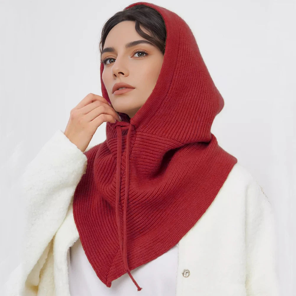 Winter Balaclava Hat Scarf for Women Warm Knitted Hooded Caps Outdoor Warm One-Piece Neck Collar Beanies Hats for Girls