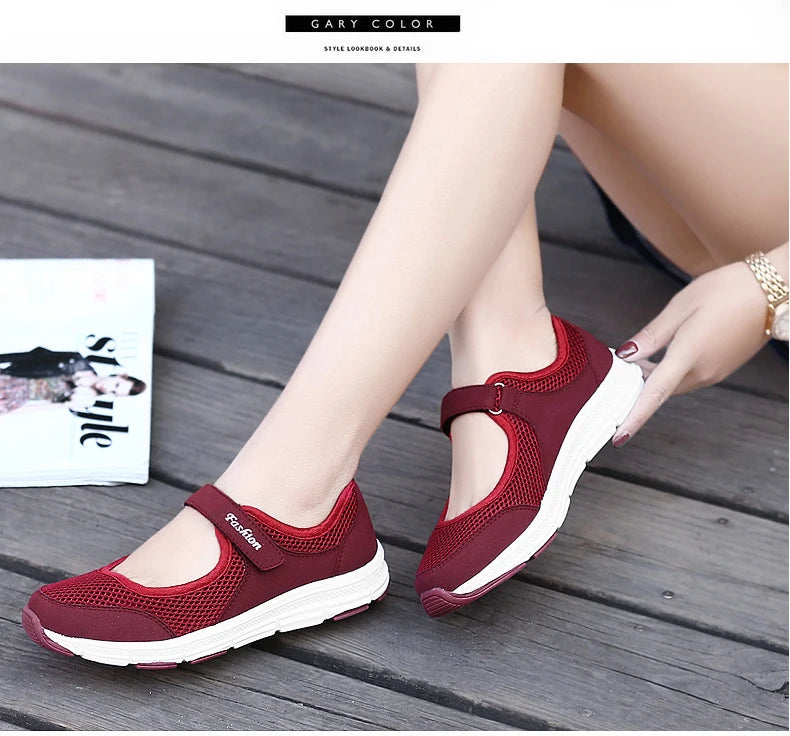 Women's Breathable Walking Shoes Ladies Fashion Mary Jane Sneakers Adjustable Working Nurse Shoes Lightweight Flats Roll