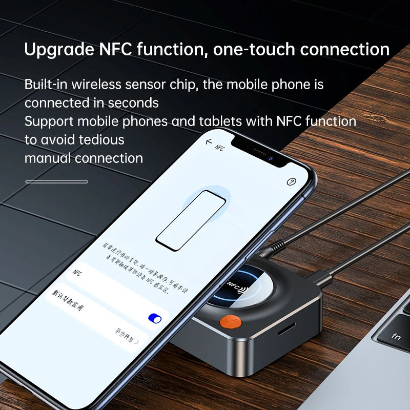 Nouvel adaptateur audio sans fil Bluetooth 5.1 NFC pour voiture, récepteur stéréo NFC AUX Jack 3,5 mm RCA optique, kit voiture sans fil pour TV