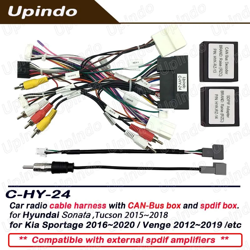 Car Radio Cable CANBus Decoder SPDIF Audio Amplifier Adapter Power Wiring Connector Harness Socket for KIA Hyundai Sonata 9