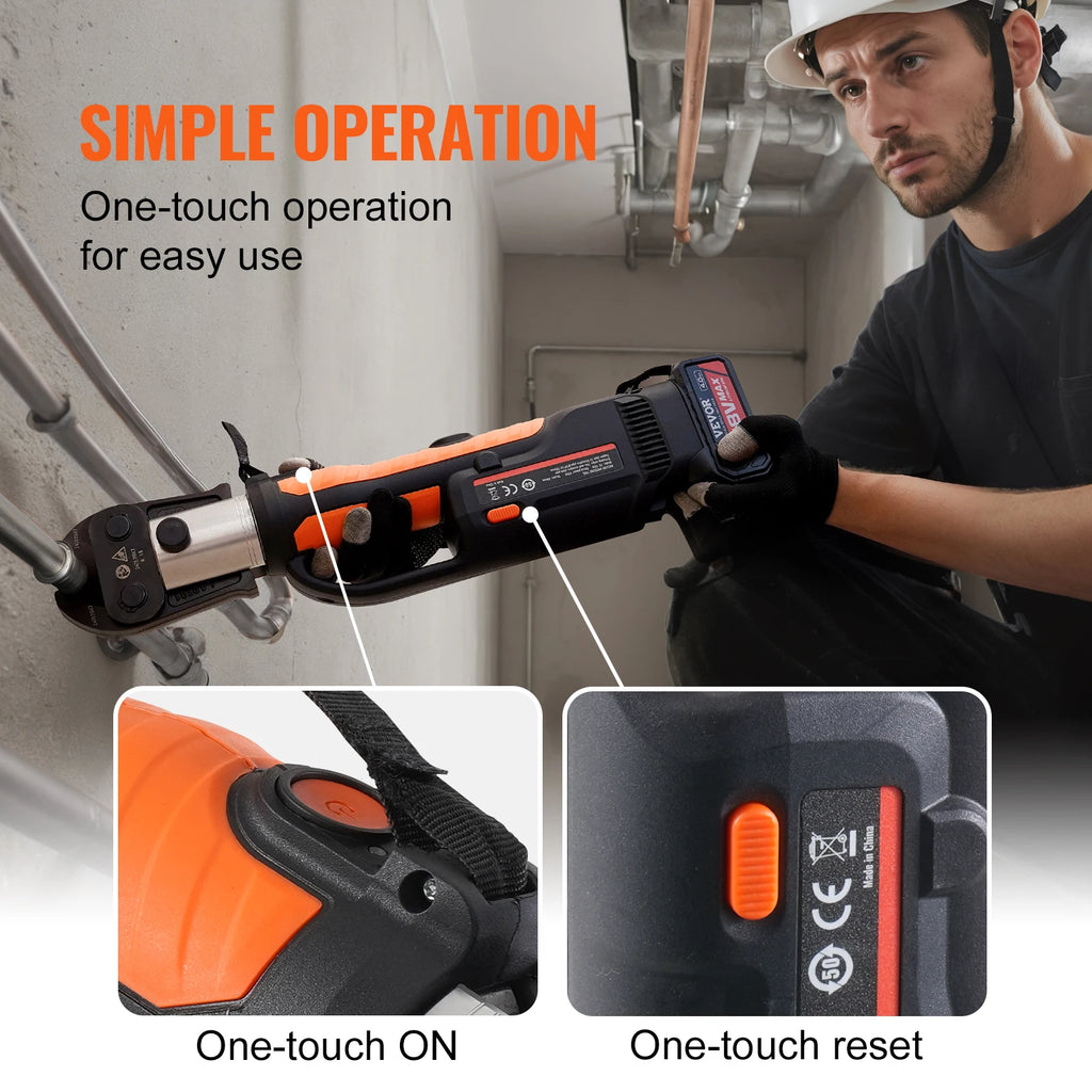 VEVOR Press Tool Kit Electric Pipe Crimping Tool with M15 M22 M28 Jaws with 4.0Ah Battery Pipe Crimping Tools Carrying Case