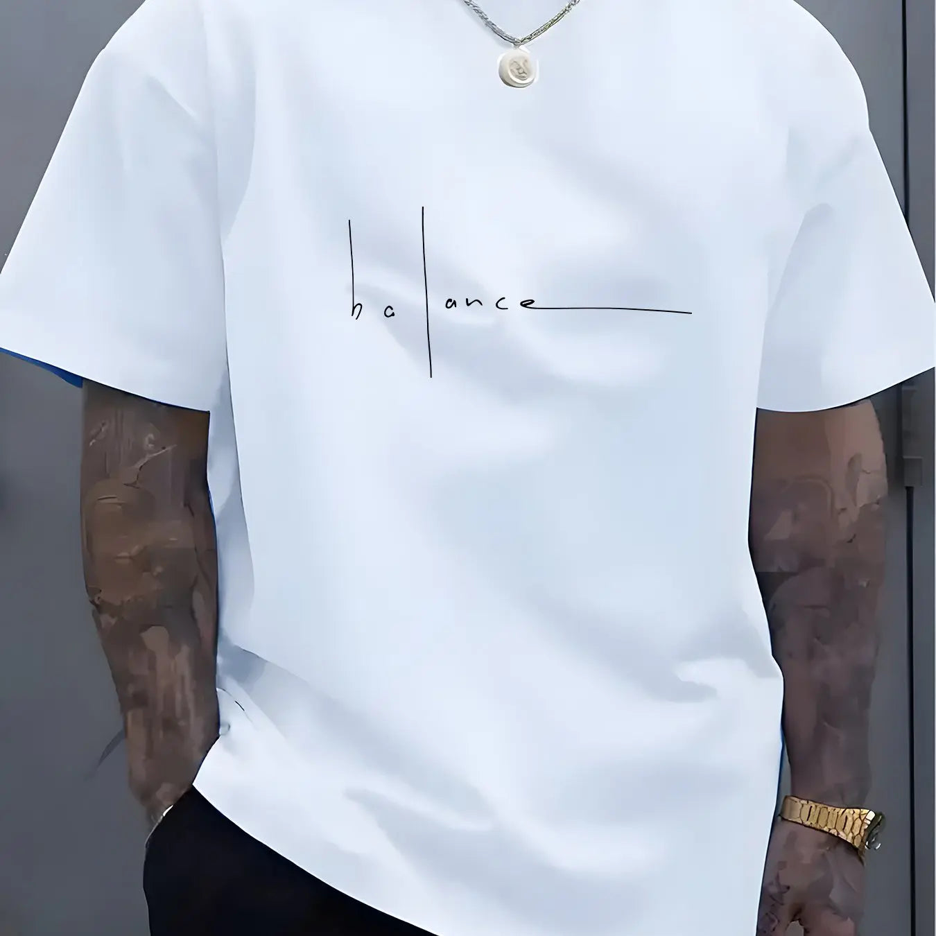 Men's summer 100% pure cotton fashionable casual sports loose trend balance letter print round neck short sleeved T-shirt top