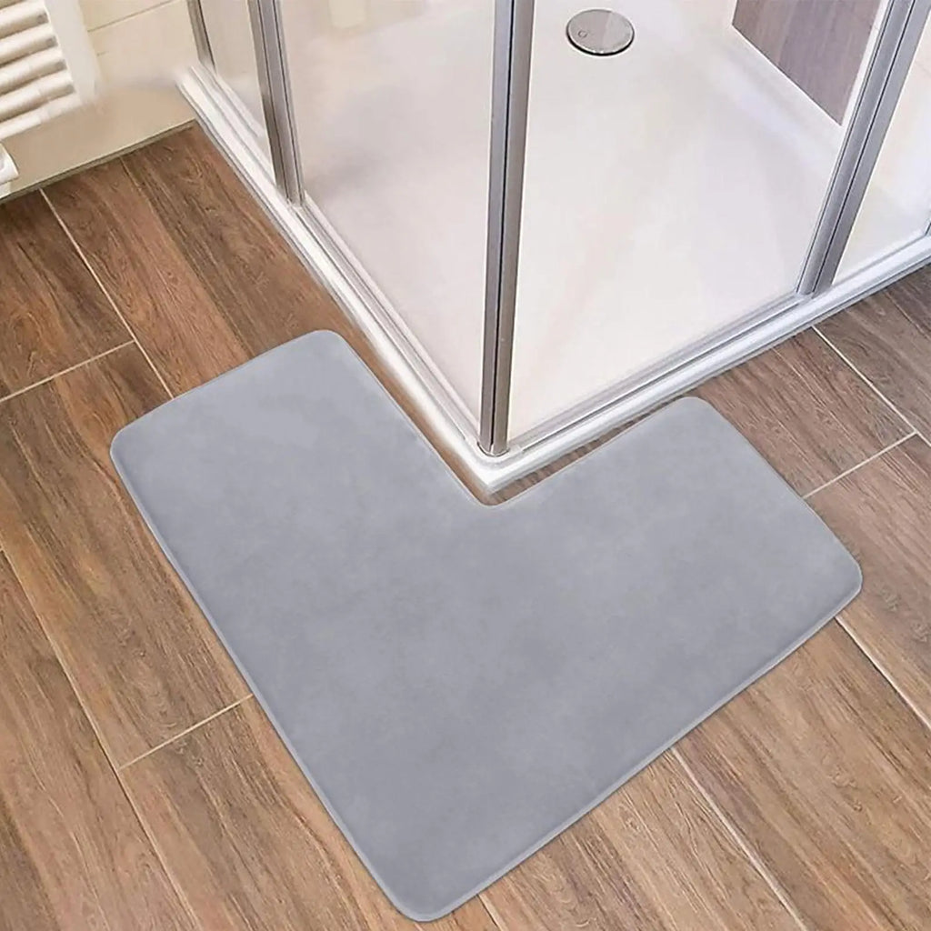 Non Slip L Shaped Bath Mat Soft Absorbent Quick Dry Rug for Bathroom Shower Toilet Floor Indoor Home Hotel Water Absorbing