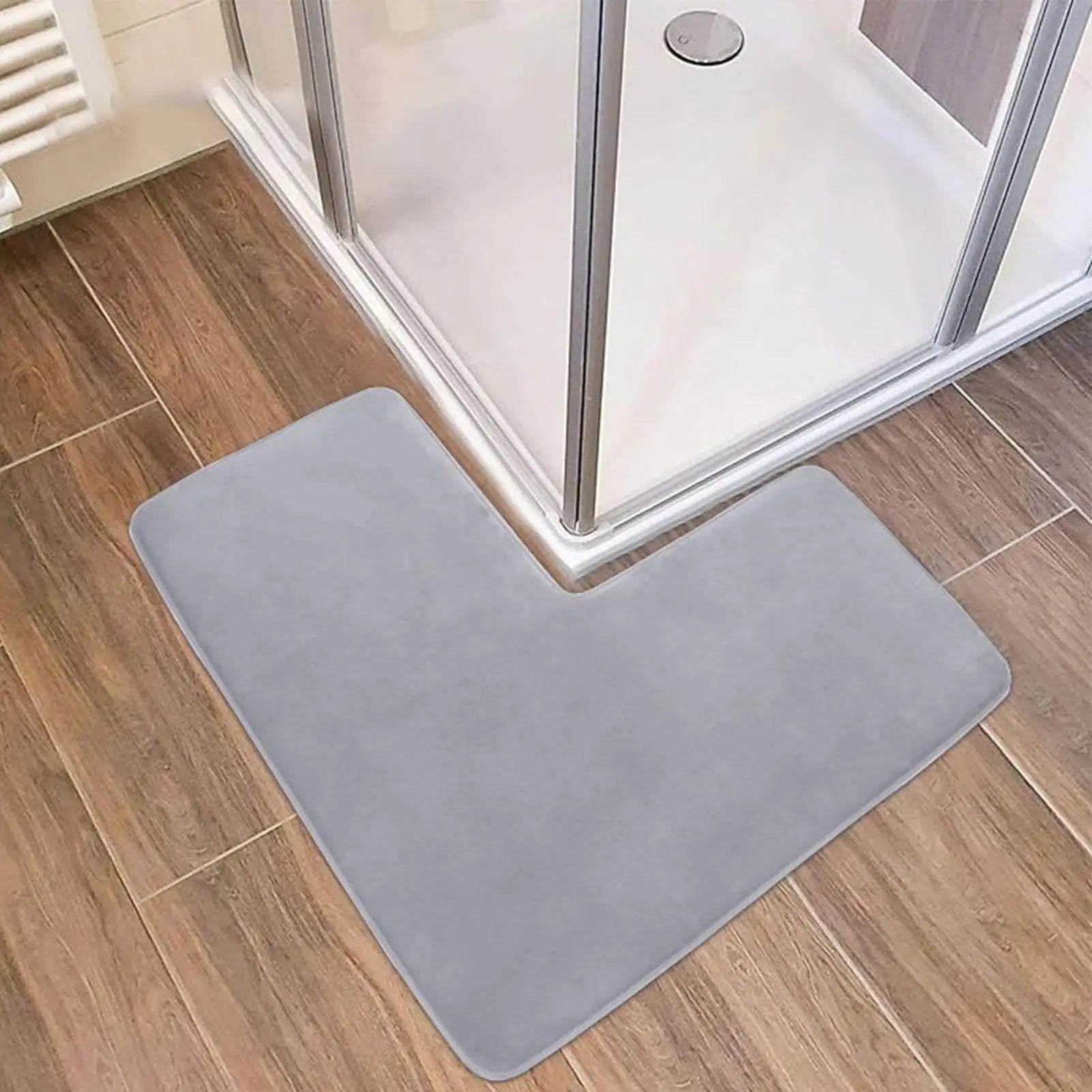 Non Slip L Shaped Bath Mat Soft Absorbent Quick Dry Rug for Bathroom Shower Toilet Floor Indoor Home Hotel Water Absorbing