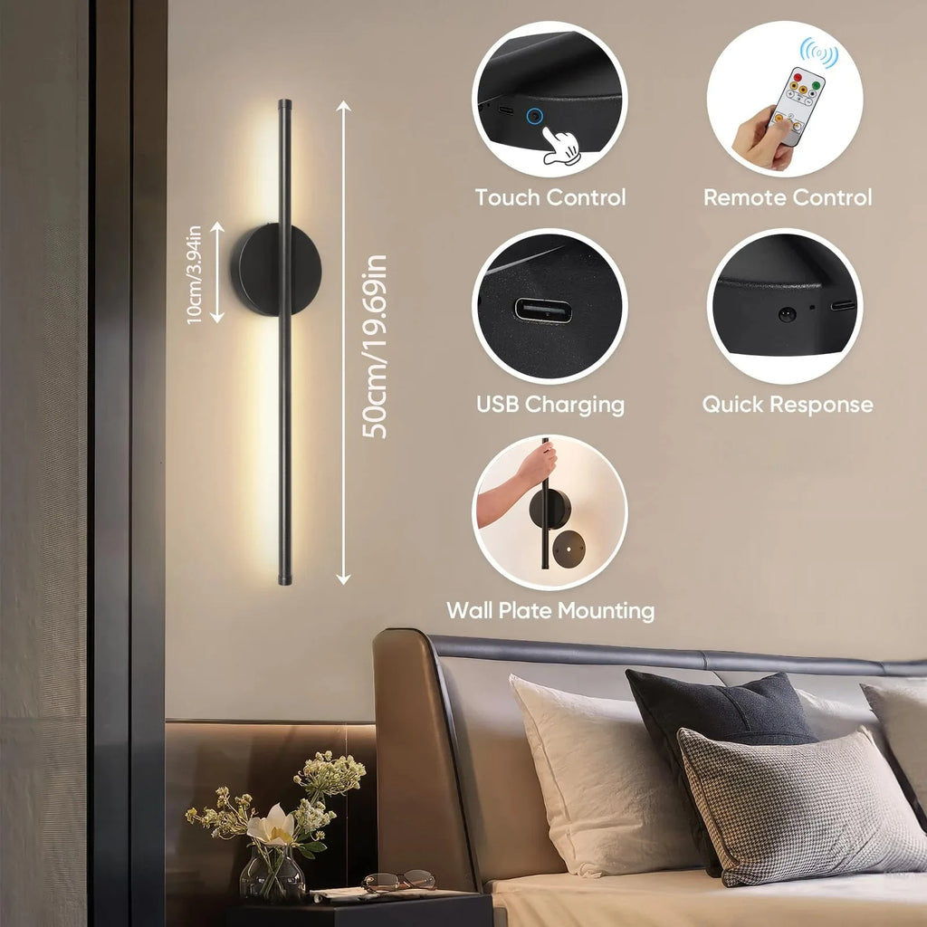 Modern LED Wall Charging Lamp Wireless Installation Remote Control Stepless Dimming  Gold Black Finish 50/80CM Decorative Lighti