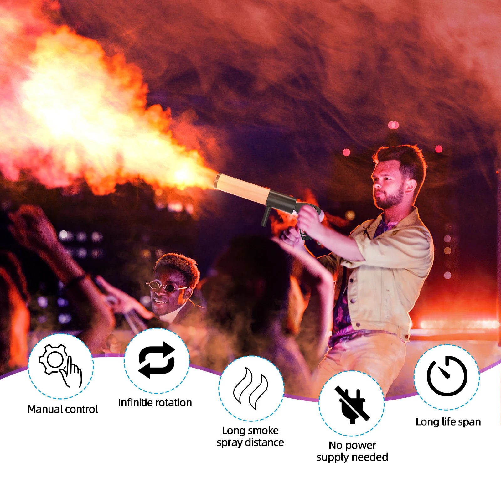 U'King LED Six Lights Carbon Dioxide Column Gun RGB Atmosphere Props Smoke Gun Dry Ice Gun For Bar Wedding Business Show Party