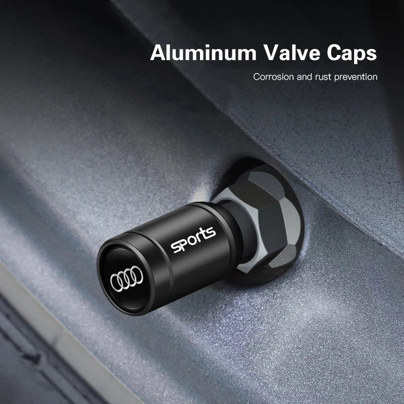 4Pcs Car Wheel Tire Valve Caps Covers Auto Accessories For Audi Quattro S3 A1 A2 A3 A4 A5 A6 A7 A8 Q1 Q2 Q3 Q4 Q5 Q6 Q7 Q8 TT C6