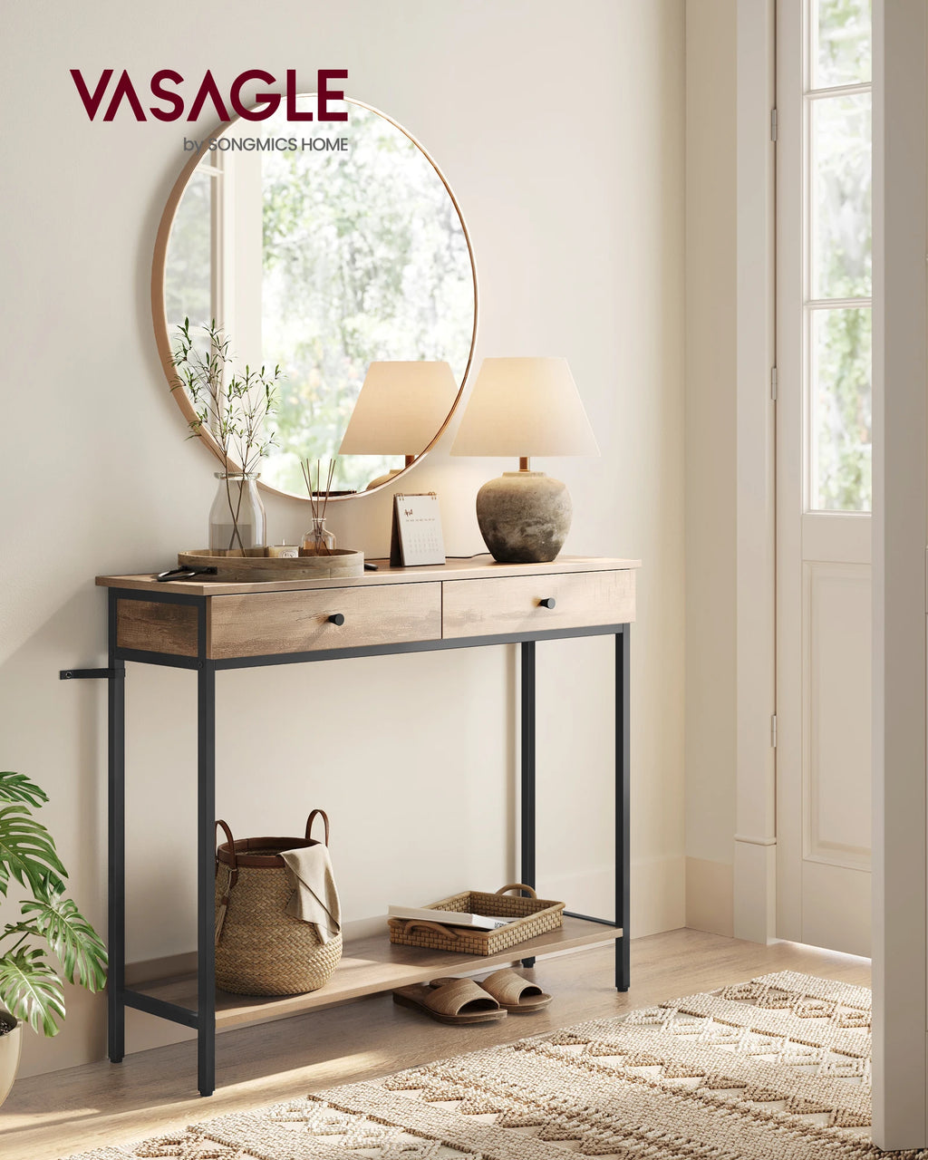 VASAGLE Console, Table d'entrée, Table d'appoint, Table de canapé avec 2 tiroirs
