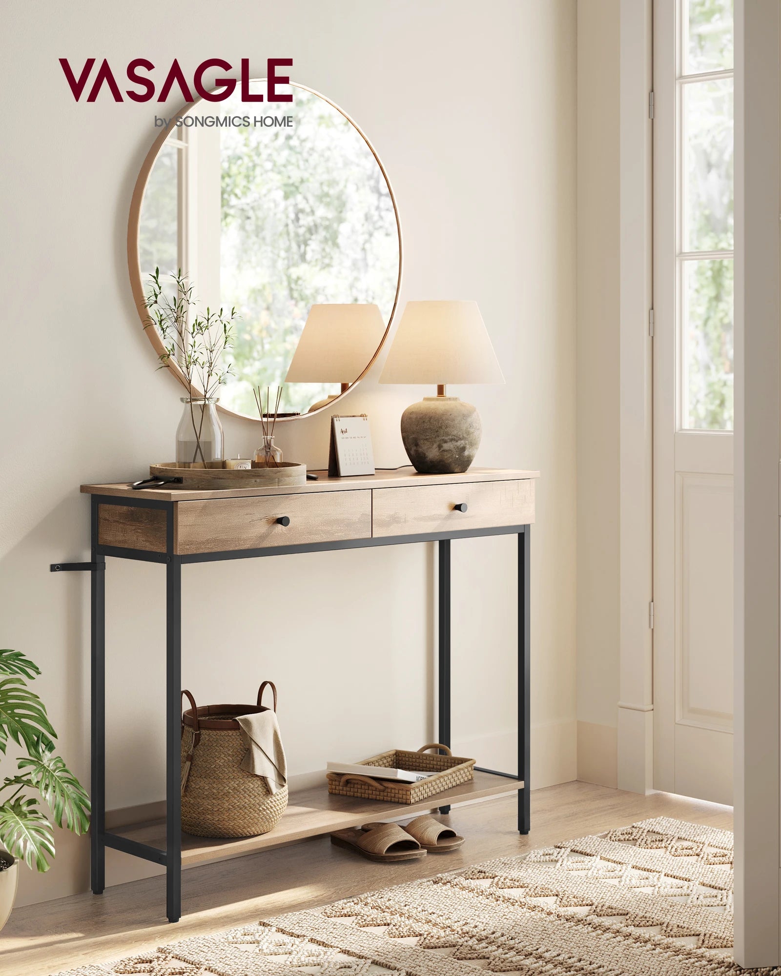 VASAGLE Console, Table d'entrée, Table d'appoint, Table de canapé avec 2 tiroirs