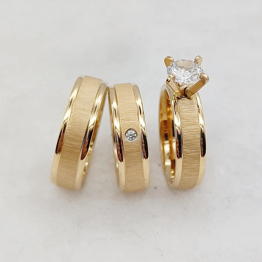 3pcs Wedding Engagement Rings Sets For Men and Women Bridal Lover Alliances 24k Gold Plated Jewery Marriage Couples Ring