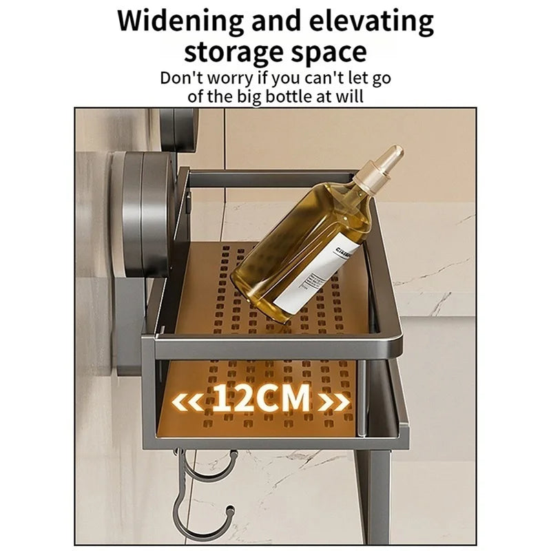Étagère de salle de bain à ventouse sans perçage, support mural en aluminium pour toilettes, organiseur de salle de bain à suspendre.