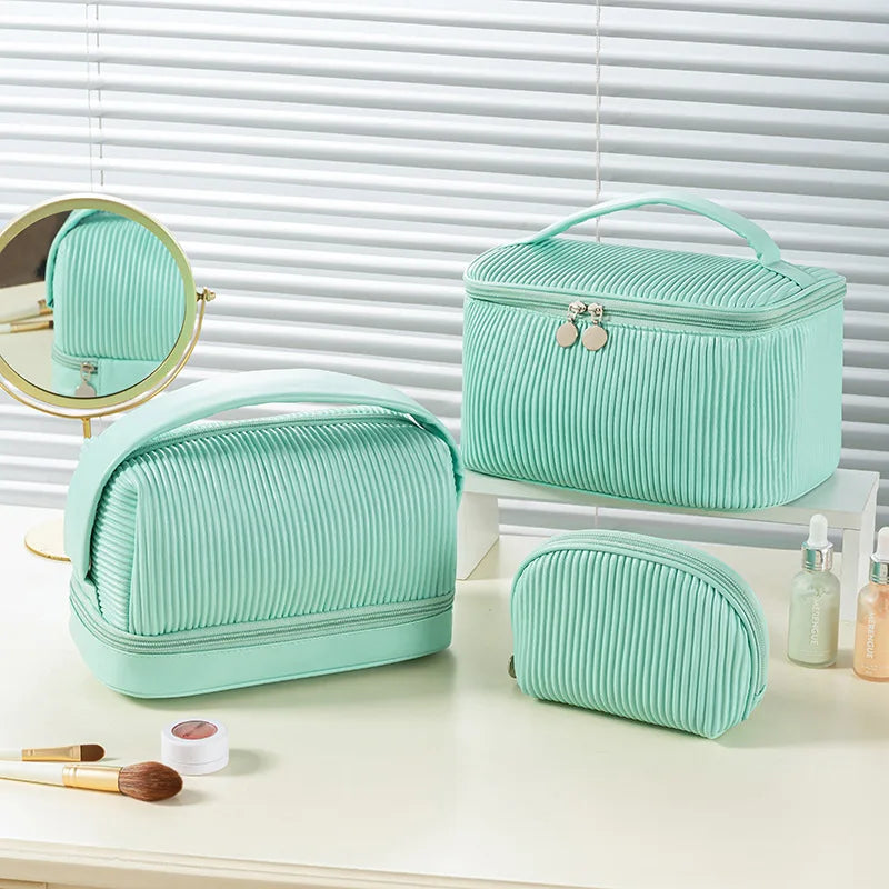 New 3PCS Makeup Bag Set for Women – Lightweight PU Leather Travel Cosmetic Organizer, Fashion Portable Vanity Pouch Kit