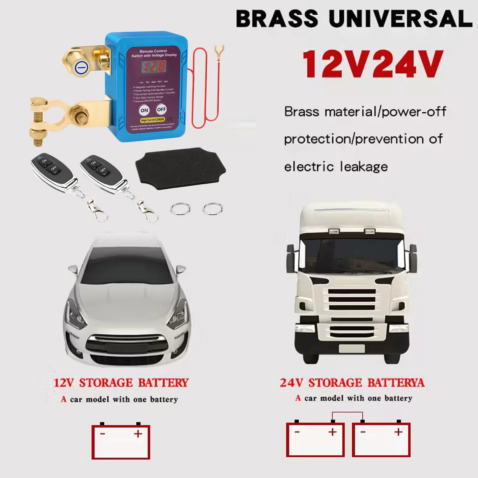 12V/24V Car Battery Master Switch with Remote Battery Disconnect Switch With Led Voltage Display For Car Truck Boat RVs