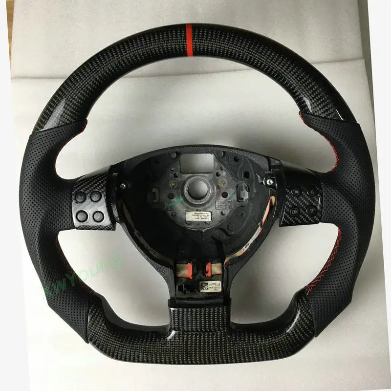 100% Real Carbon Fiber Steering Wheel With Leather For VW Volkswagen Golf 5 Mk5 GTI TSI Passat Maiteng Touran(No Paddles)