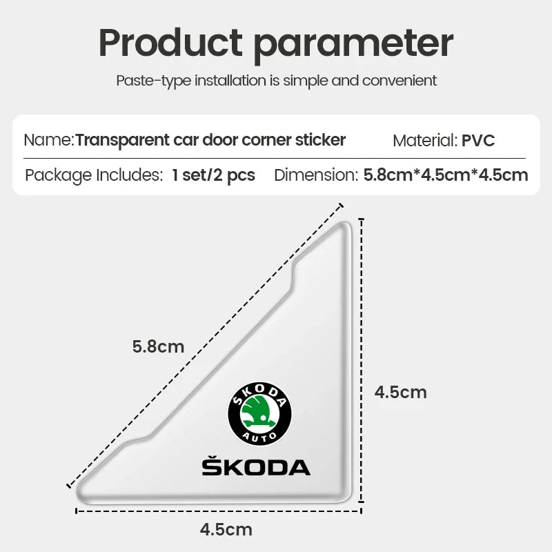 2pc Car Door Corner Cover Anti-Scratch Protection Sticker For Skoda Octavia Fabia Rapid Superb Kodiaq Scala Karoq Kamiq Roomster