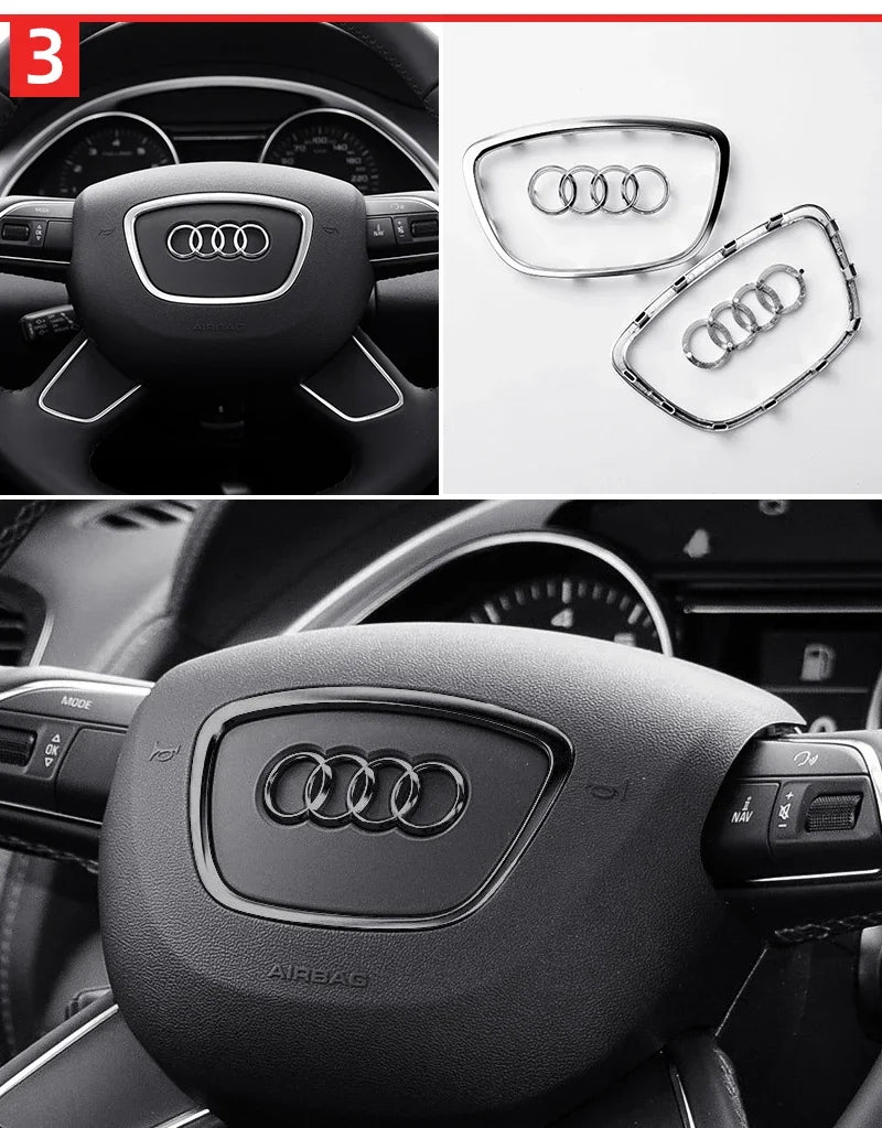 Car Steering Wheel Center Emblem Logo Sticker For AUDI Trim Frame Badge Decor Ring Cover Auto Accessories Q5 Q3 Q7 A3 A4 A6 S3