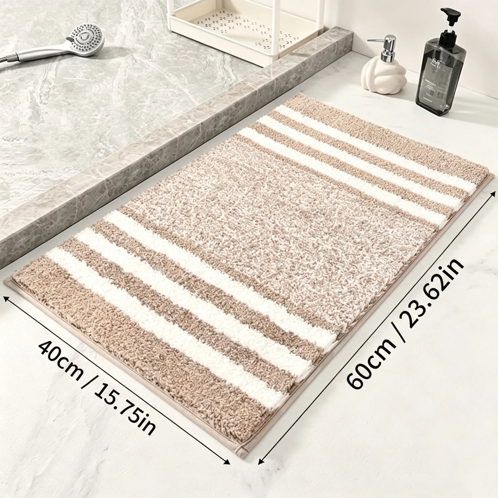 Soft Plush Striped Bath Rug Water Absorption Doormat For Bathroom Bedroom