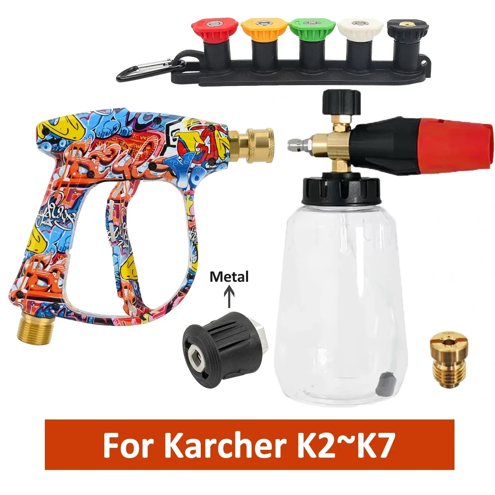 Graffiti Design Foam Cannon Kit - High Pressure Washer Gun for Karcher/Bosch/Nilfisk, Ergonomic Car/RV/Truck Wash Set