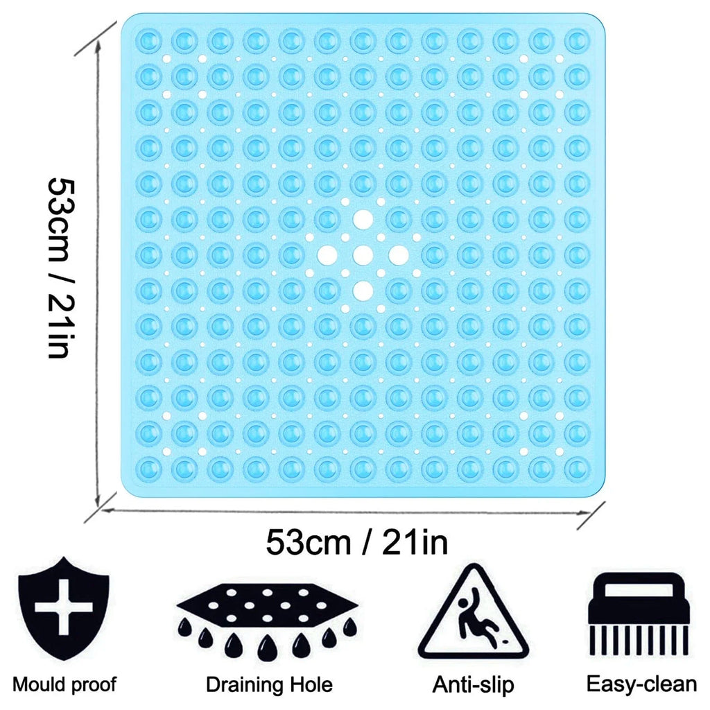 Tapis de douche antidérapant 53x53cm pour l'intérieur de la cabine de douche, tapis de sol de salle de bain doux pour baignoires avec grandes ventouses
