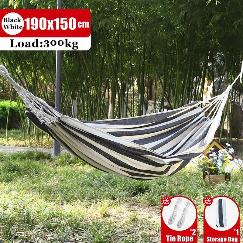 Outdoor Canvas Hammock Portable Single Double Thickened Anti-Rollover Striped Hammock Travel Camping Hanging Swing With Bag