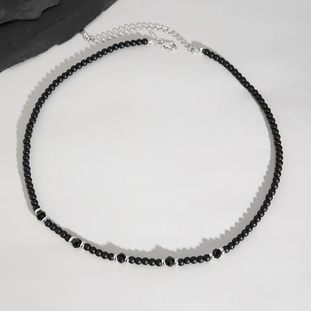 PuRui Hip Hop Acrylic Crystal Beads Strand Necklace for Men Black Choker Collar Simple Jewelry On The Neck Party Gift Street