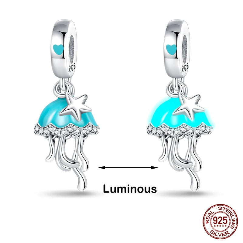Hot Sale 925 Silver Glow in the dark Firefly Honeybee Star Charms Beads Fit Qikaola 925 Original Bracelets Fine DIY Jewelry Gift