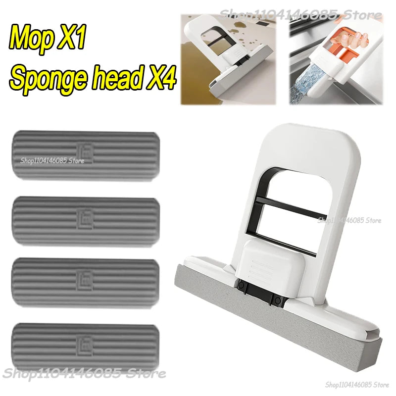 Portable Foldable Wet Dry Mop Quick Cleaning Bathroom Kitchen Mini Sponge Mop Hand-free Wash Mops Mini Portable  Floor Mop
