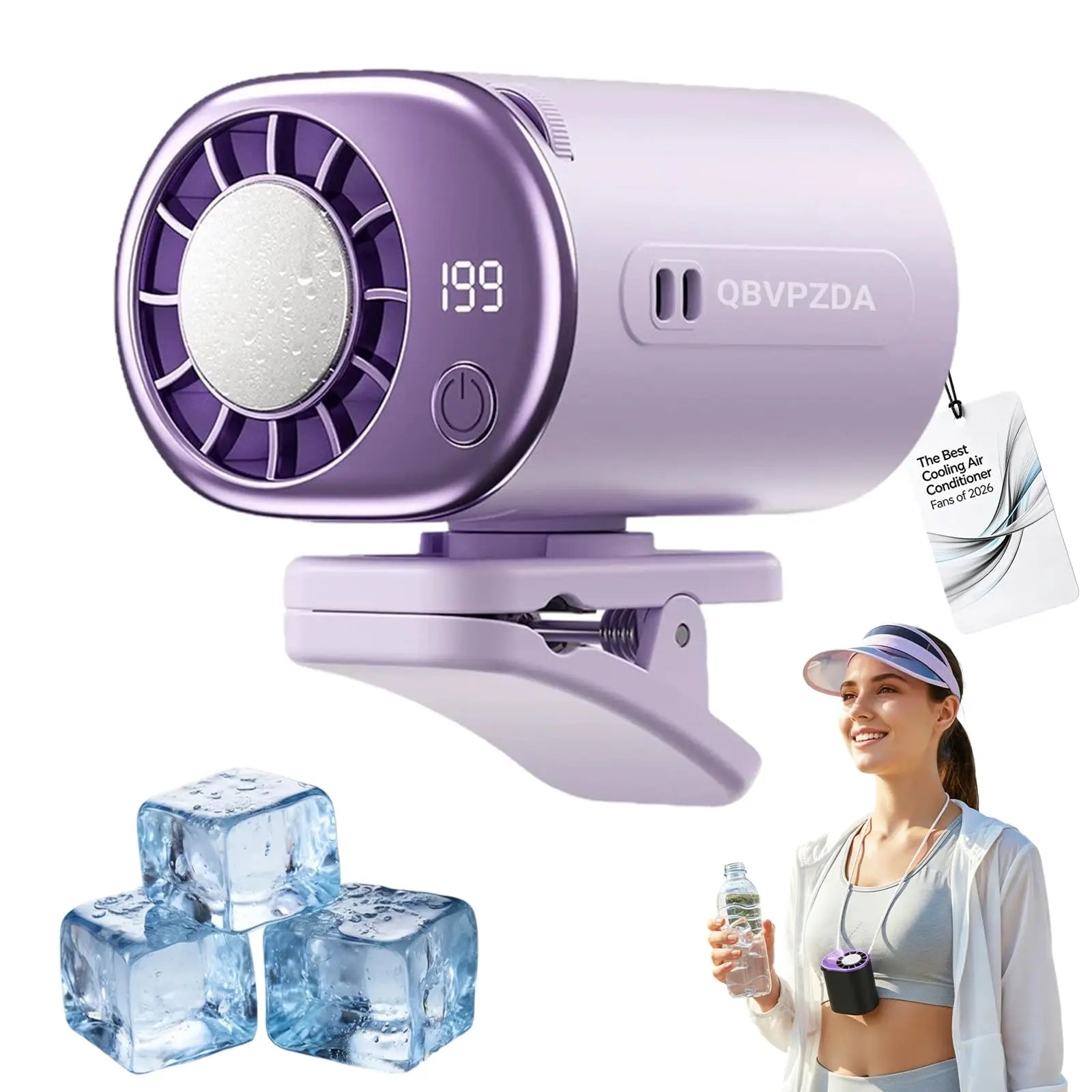 Ventilateur de climatisation portable à clipser pour voiture 2026 avec rotation à 360°, 199 vitesses réglables, rechargeable par USB, écran LED pour