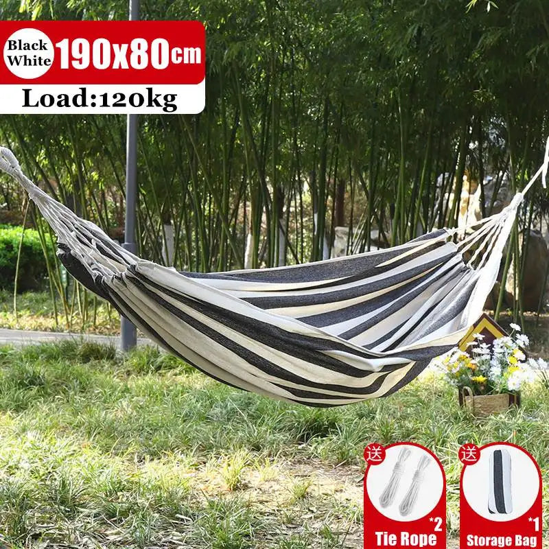 Outdoor Canvas Hammock Portable Single Double Thickened Anti-Rollover Striped Hammock Travel Camping Hanging Swing With Bag