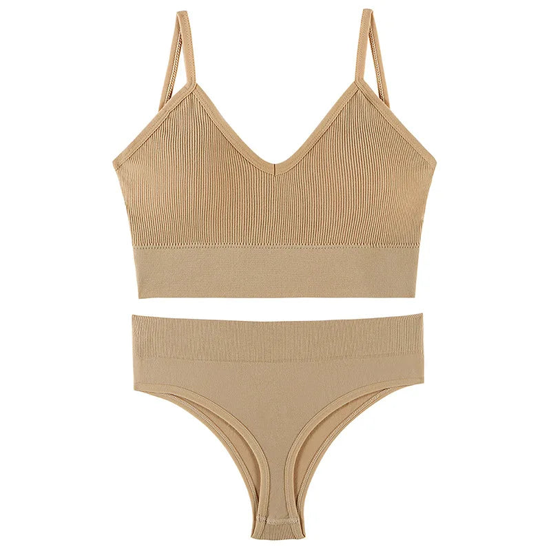 Women’s Ribbed V Neck Bra and Panty Set Seamless Comfortable 2 Piece 2026