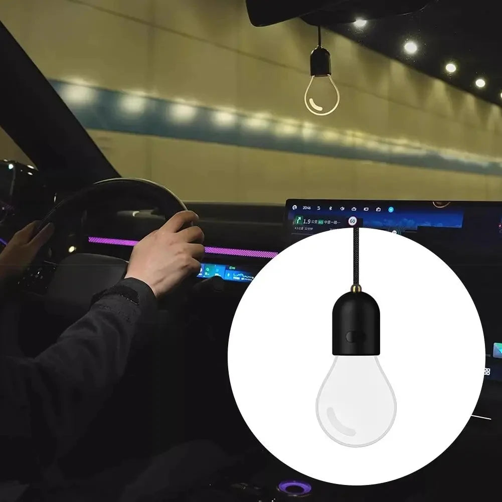 Retro Small Bulb LED Car Hanging Ornament Interior Ambient Lighting 2 Light Modes For Long Trips Daily Use Auto Decor Accessory