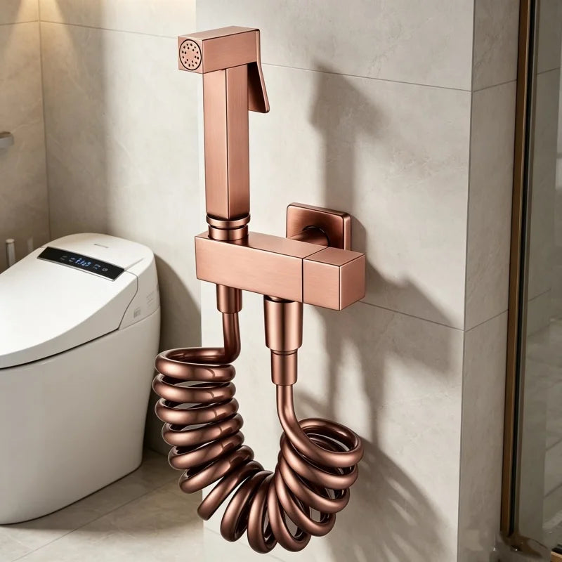 Brushed Rose Gold Brass Handheld Bidet High Voltage Spray Shower Set Toilet Special Faucet Bidet Faucet Bathroom Accessories