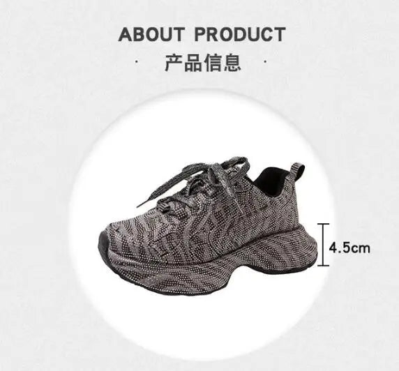 Luxury Women Bling Running Shoes Chunky Sneakers Fashion Casual Genuine Leather Breathable Height Increased Flat Platform Shoe