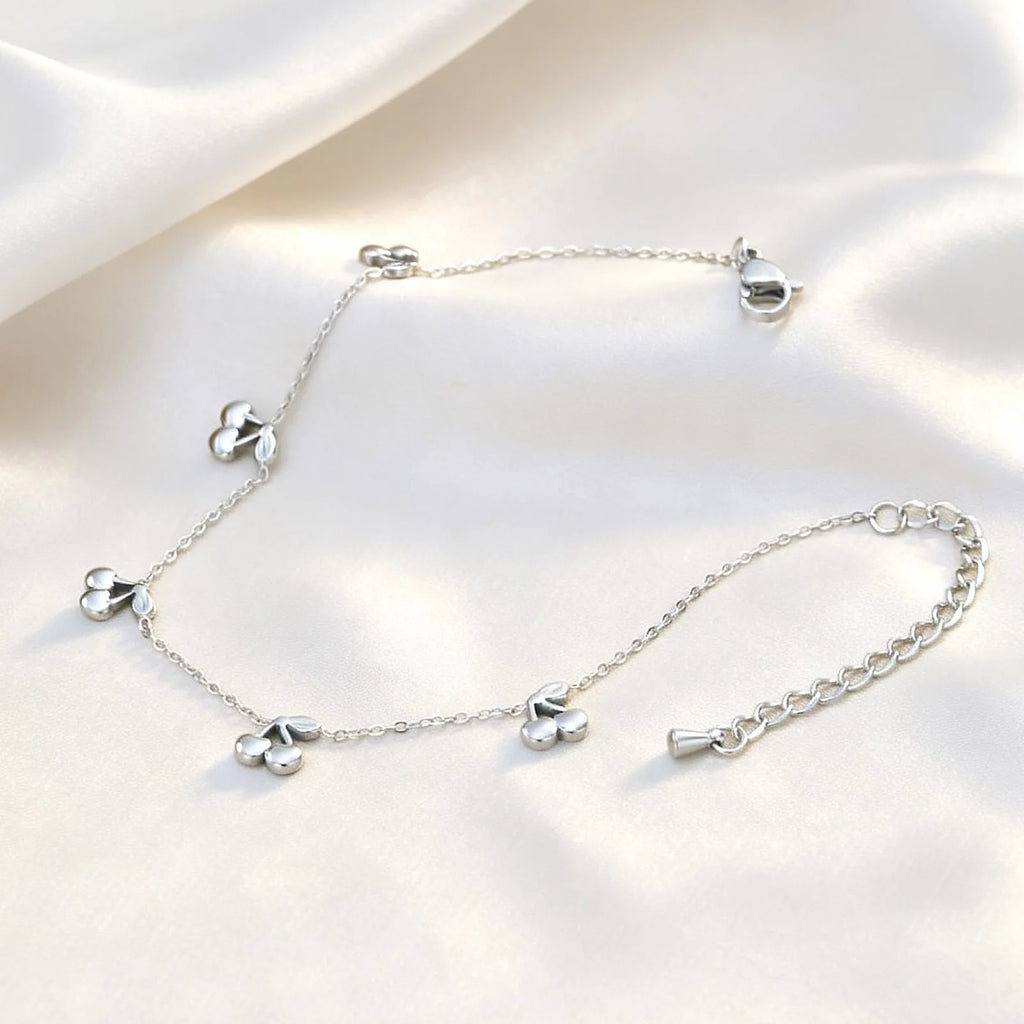 Cherry Charm Anklet for Women, Stainless Steel Cute Fruit Foot Chain, Summer Waterproof Jewelry Gift