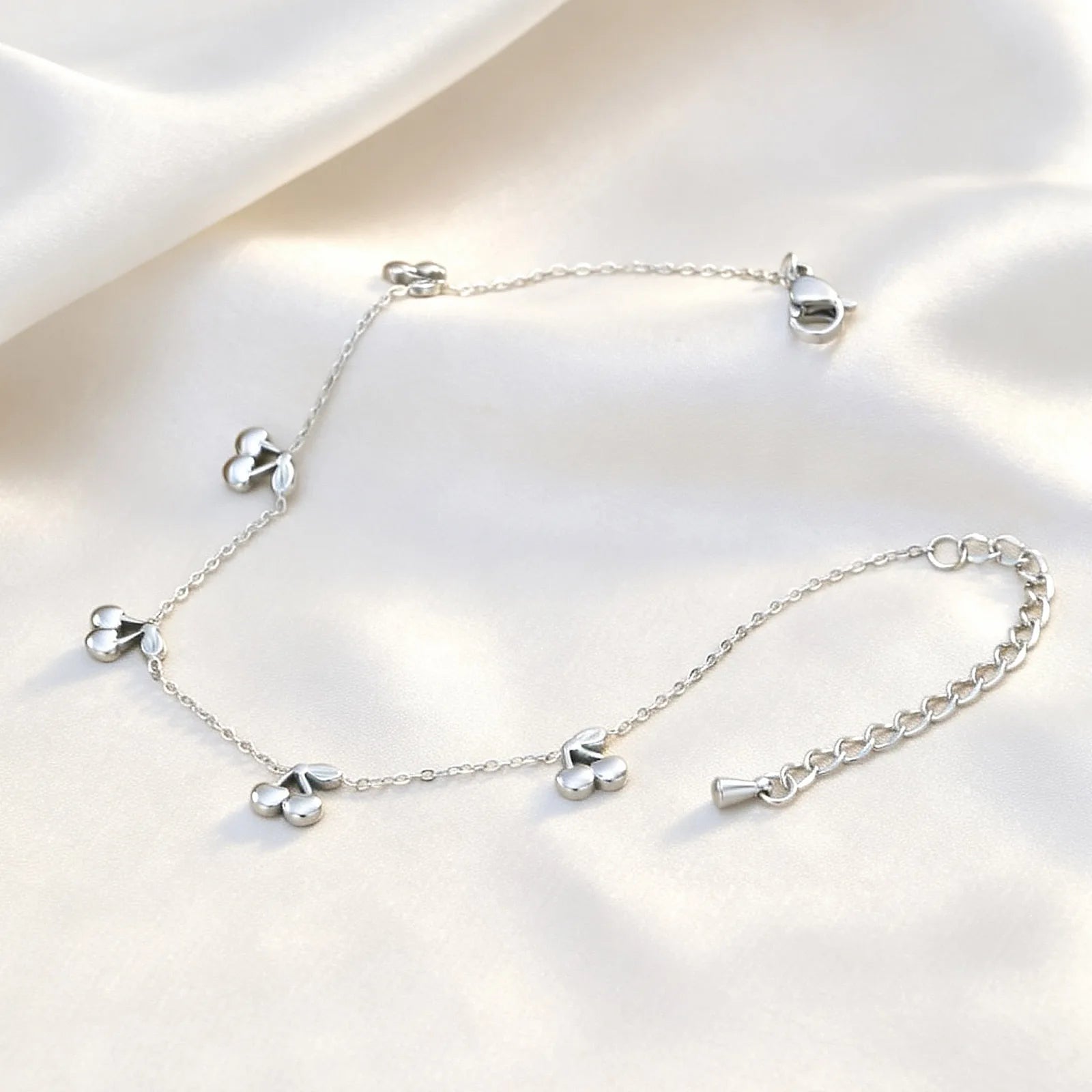 Cherry Charm Anklet for Women, Stainless Steel Cute Fruit Foot Chain, Summer Waterproof Jewelry Gift